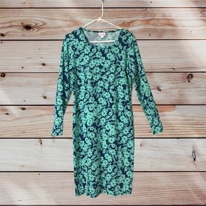Lularoe Elegant M Debbie Long Sleeve Flowers Blue